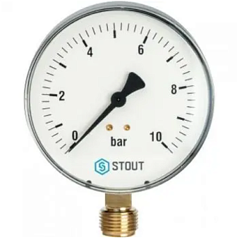 Манометр рад. корпус Dn100мм 1/2" 0...10 атм. STOUT